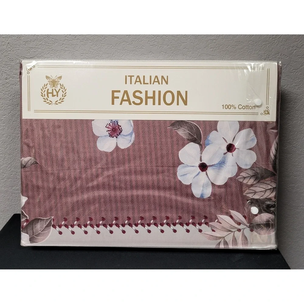 Italian Fashion Queen Size Duvet Cover Set 6 Pcs Design #HY-889 Red/Gray Floral